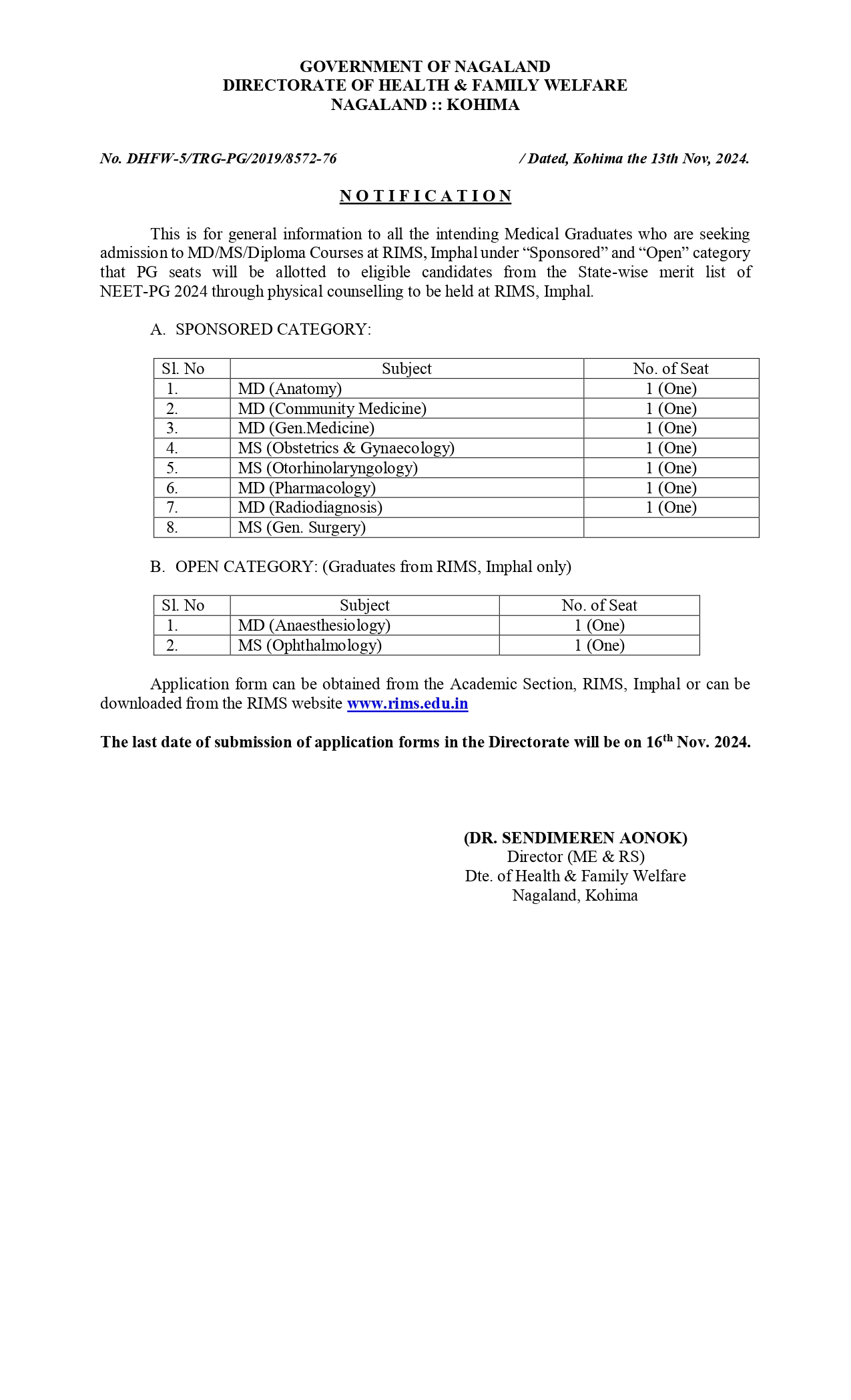 Notification: H&FW