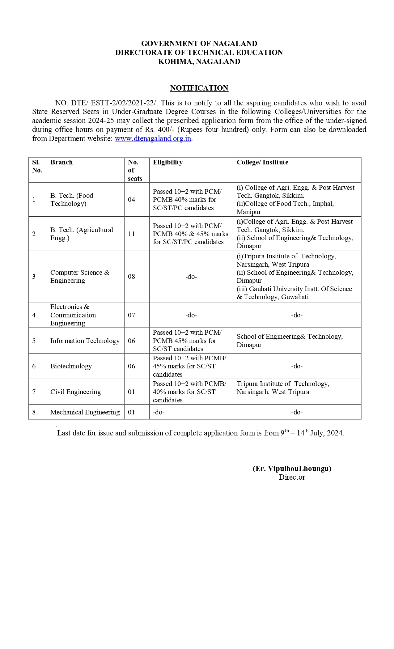 Notification: Technical Education