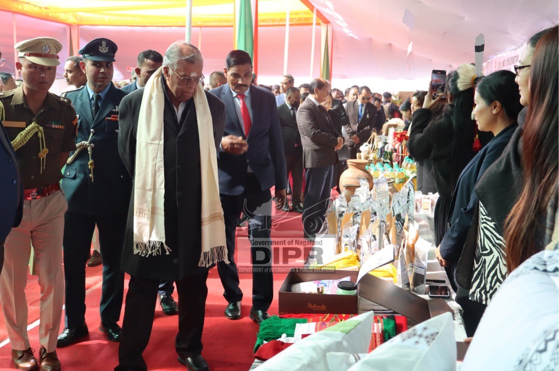 GOVERNOR LA GANESAN INAUGURATES EXHIBITION STALLS COMMEMORATING THE 76th REPUBLIC DAY AT KOHIMA