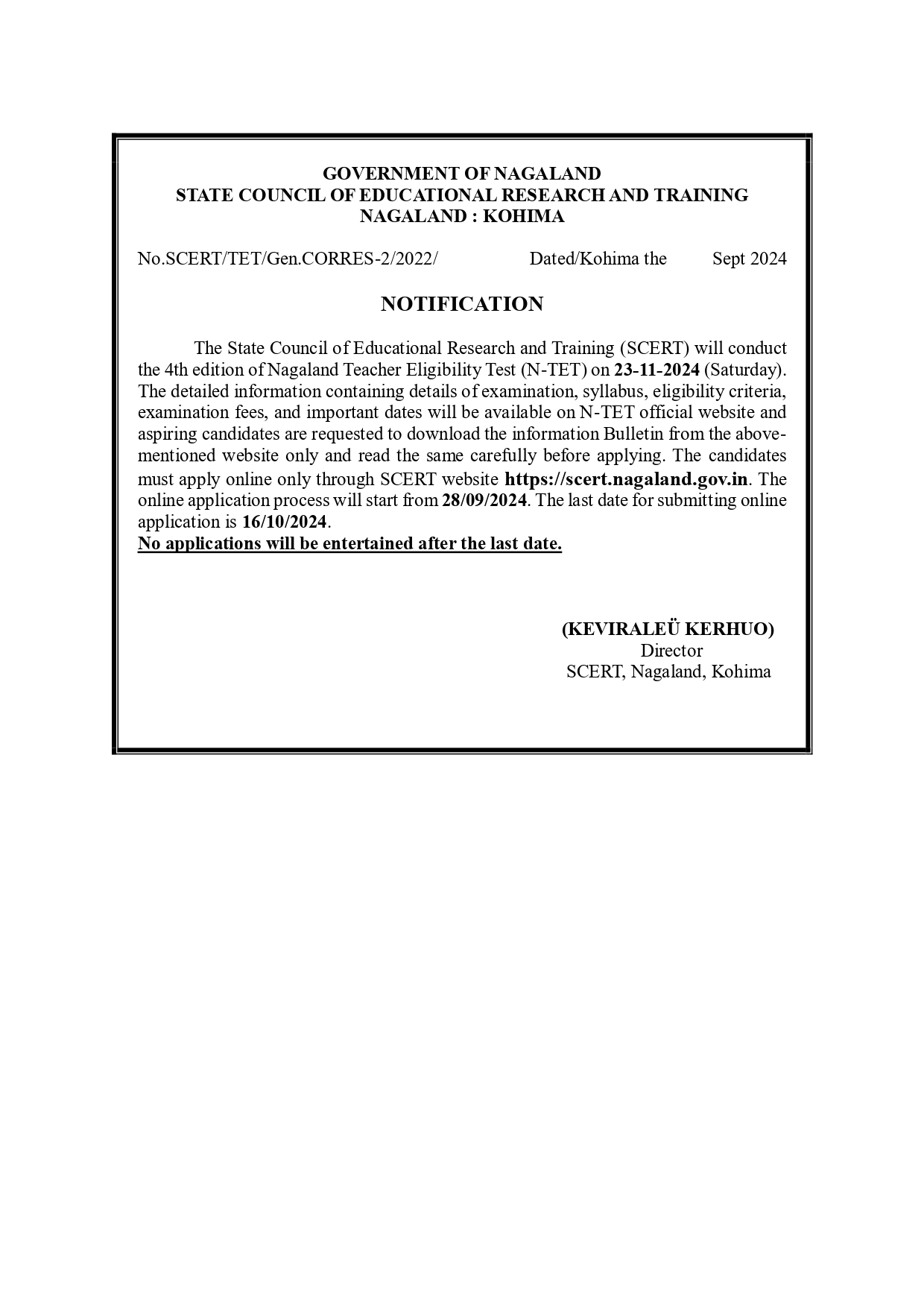 Notification:SCERT