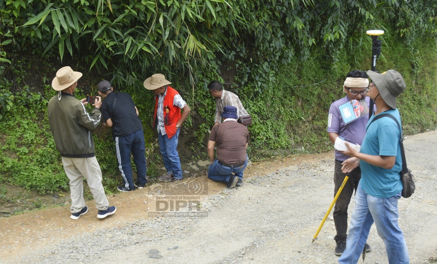Technical team assigned by Department of Geology and Mining, surveying and assessing suitable areas at Alahuto colony on 16th July 2024