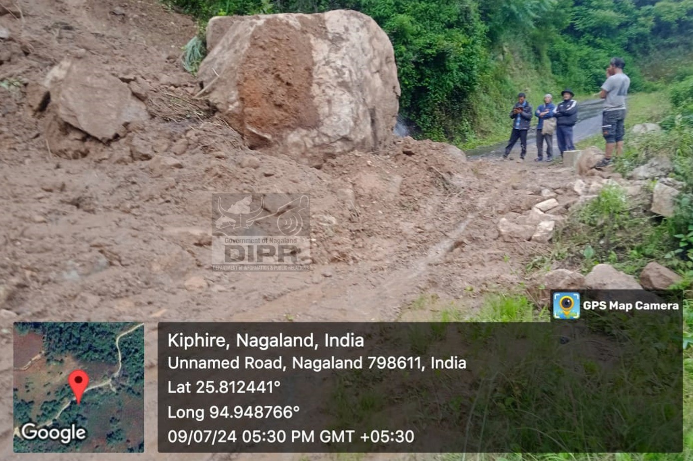Road clearance effort between Penkim and Tsundang in Kiphire have been halted due to massive rock falls. Efforts are ongoing to make way for vehicle by DDMA Kiphire in coordination with line departments on 9th July 2024.