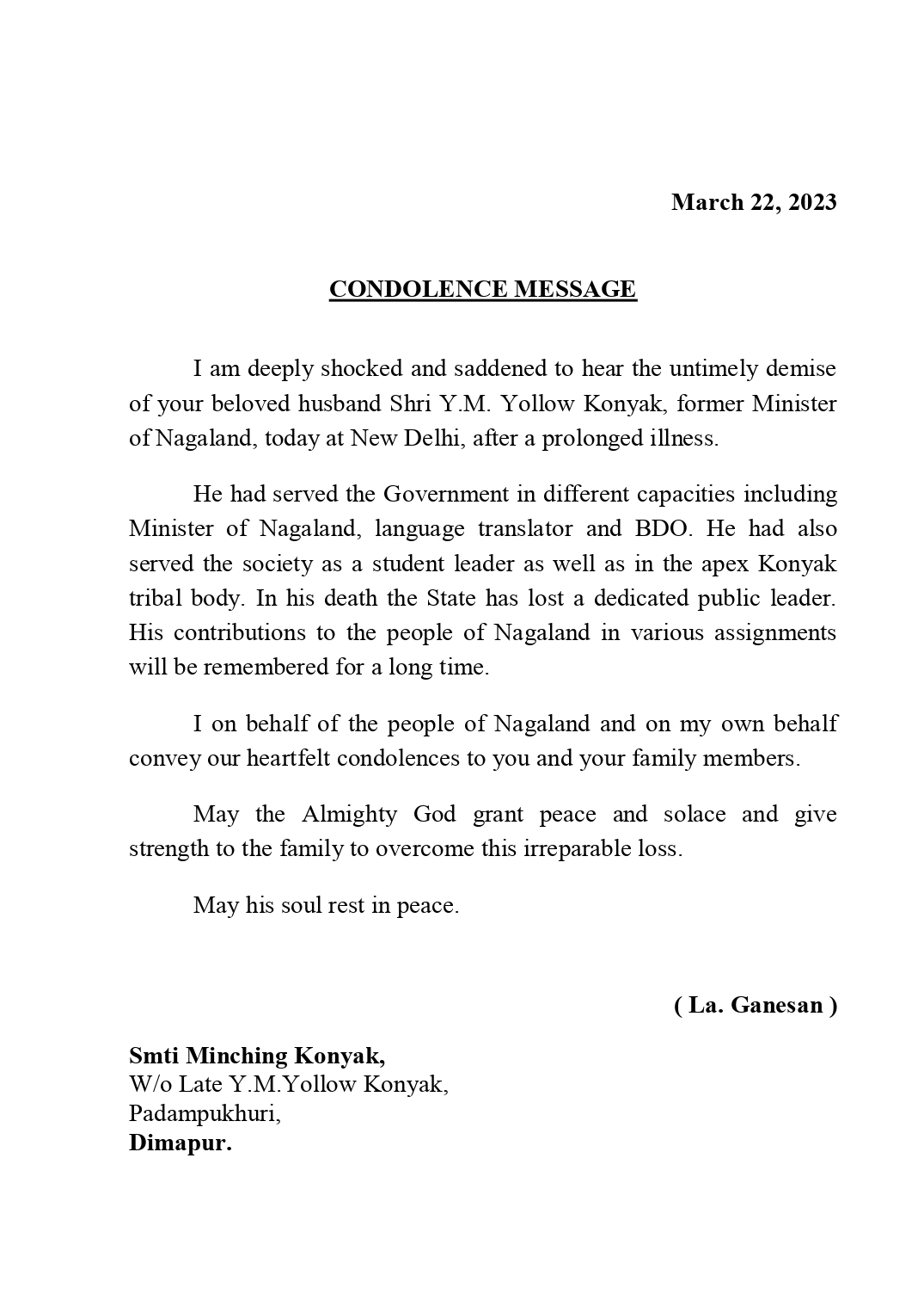 condolence msg