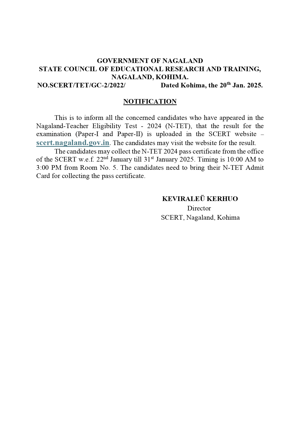 NOTIFICATION: SCERT