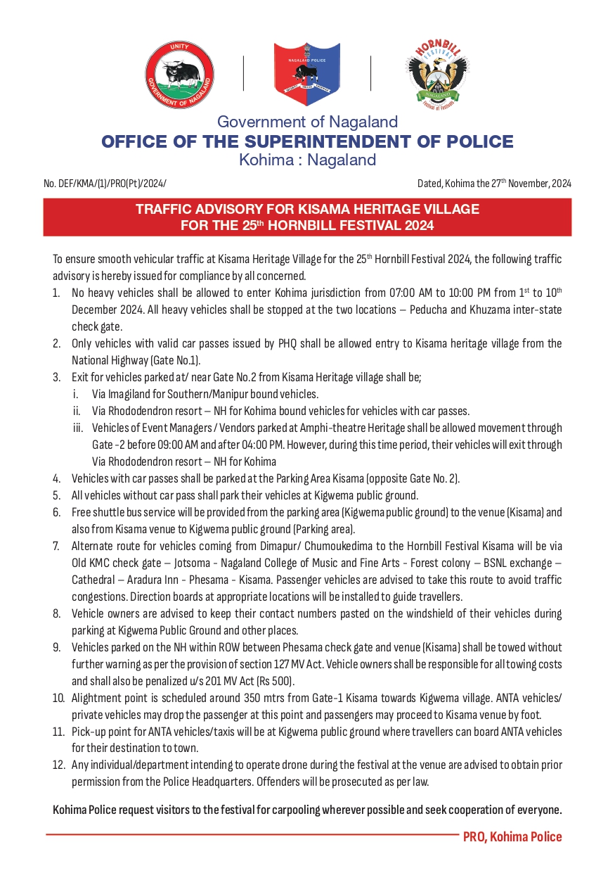 Traffic Advisory: SP kohima