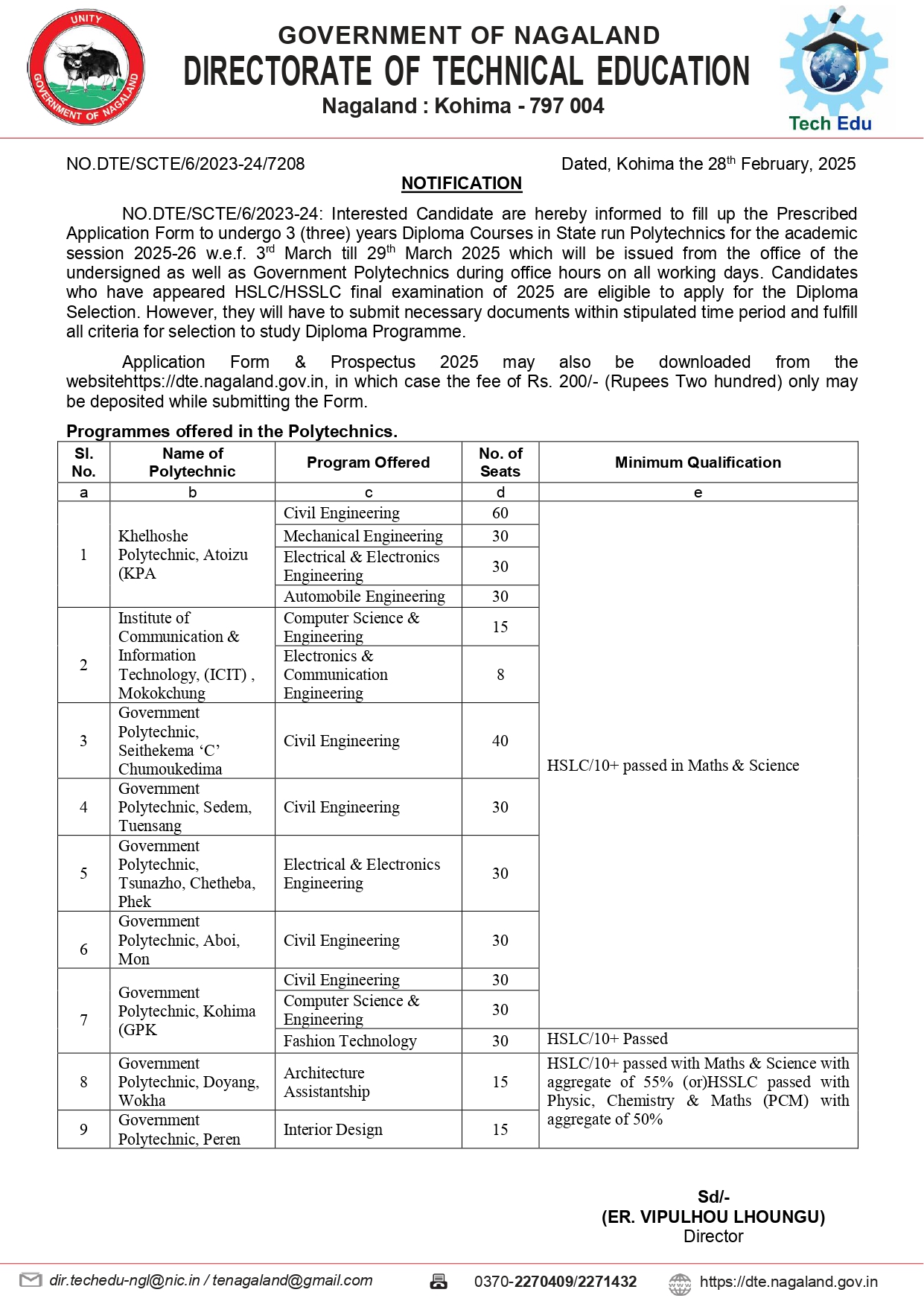 NOTIFICATION: TECHNICAL EDUCATION