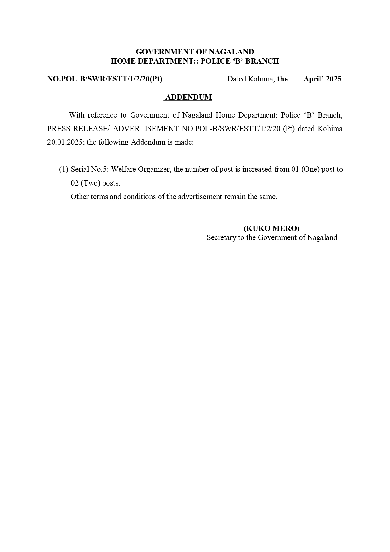 Addendum Police B branch