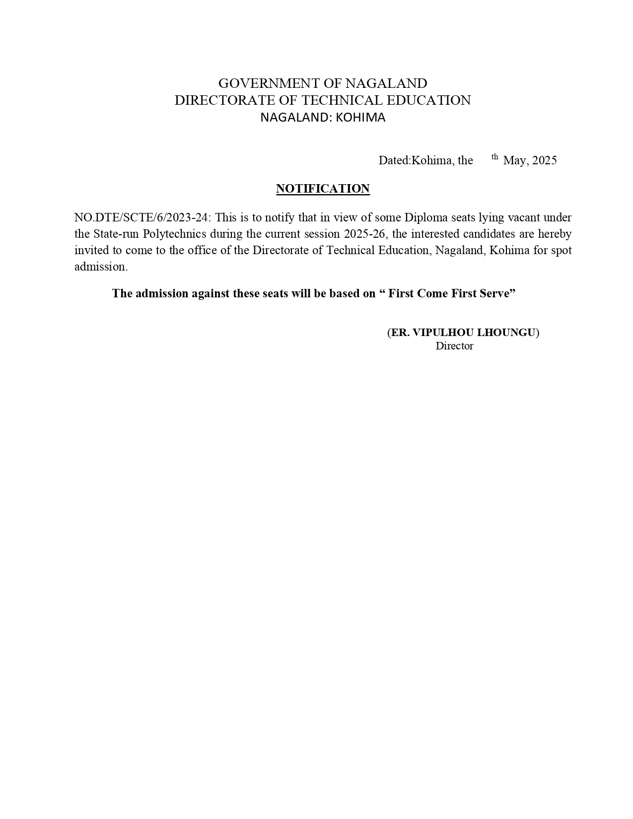 Notification: Technical Education