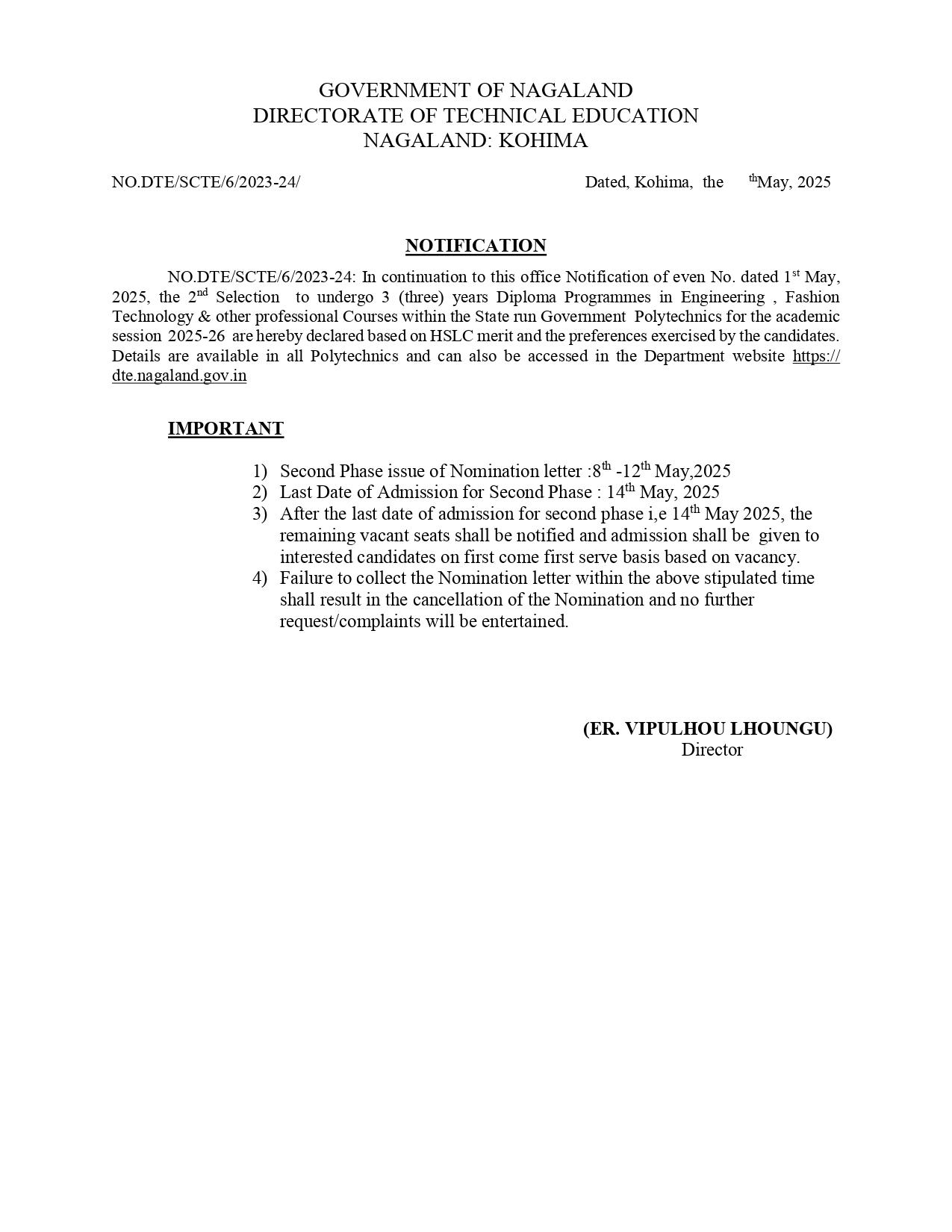 Notification Technical Education