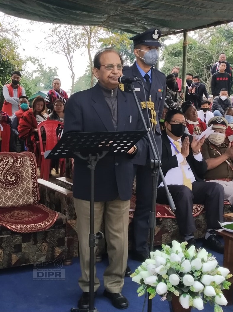 Jagdish Mukhi addressing the public gathering on his visits to Kiphire Village