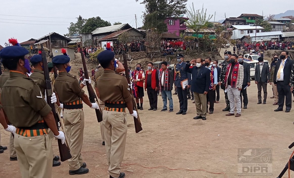 Prof. Jagdish Mukhi recieves Rastriya Salute from Village Guards, Kiphire Village