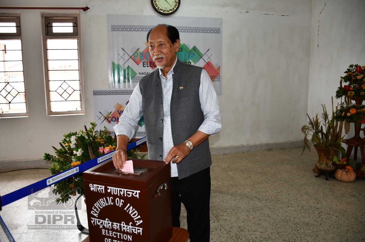 Chief Minister, Neiphiu Rio casting his vote during the Presidential Election