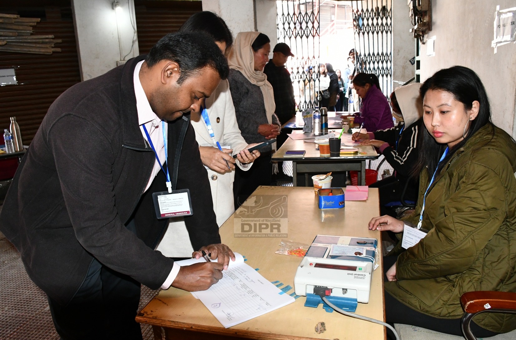 General Observer, M.J Pradip Chandren IAS during his visit to Polling Station 13 Daklane-III Kohima