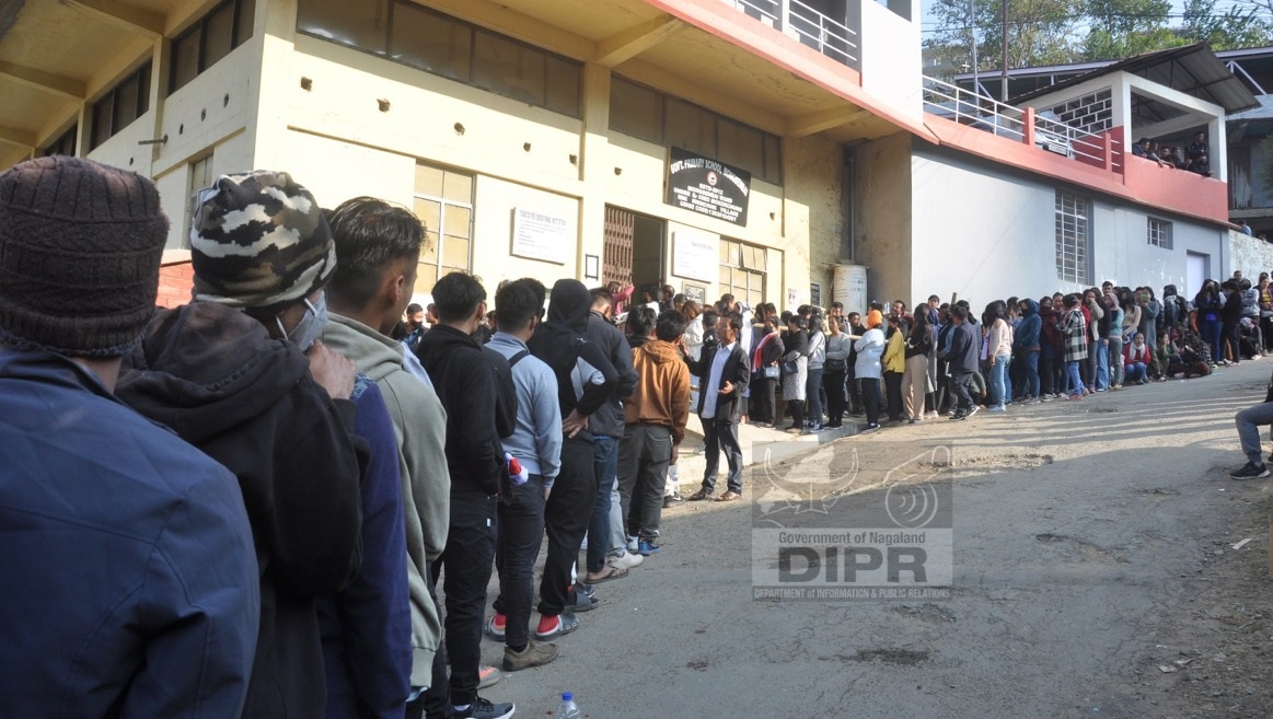 Voters in queue in various polling station under Mokokchung