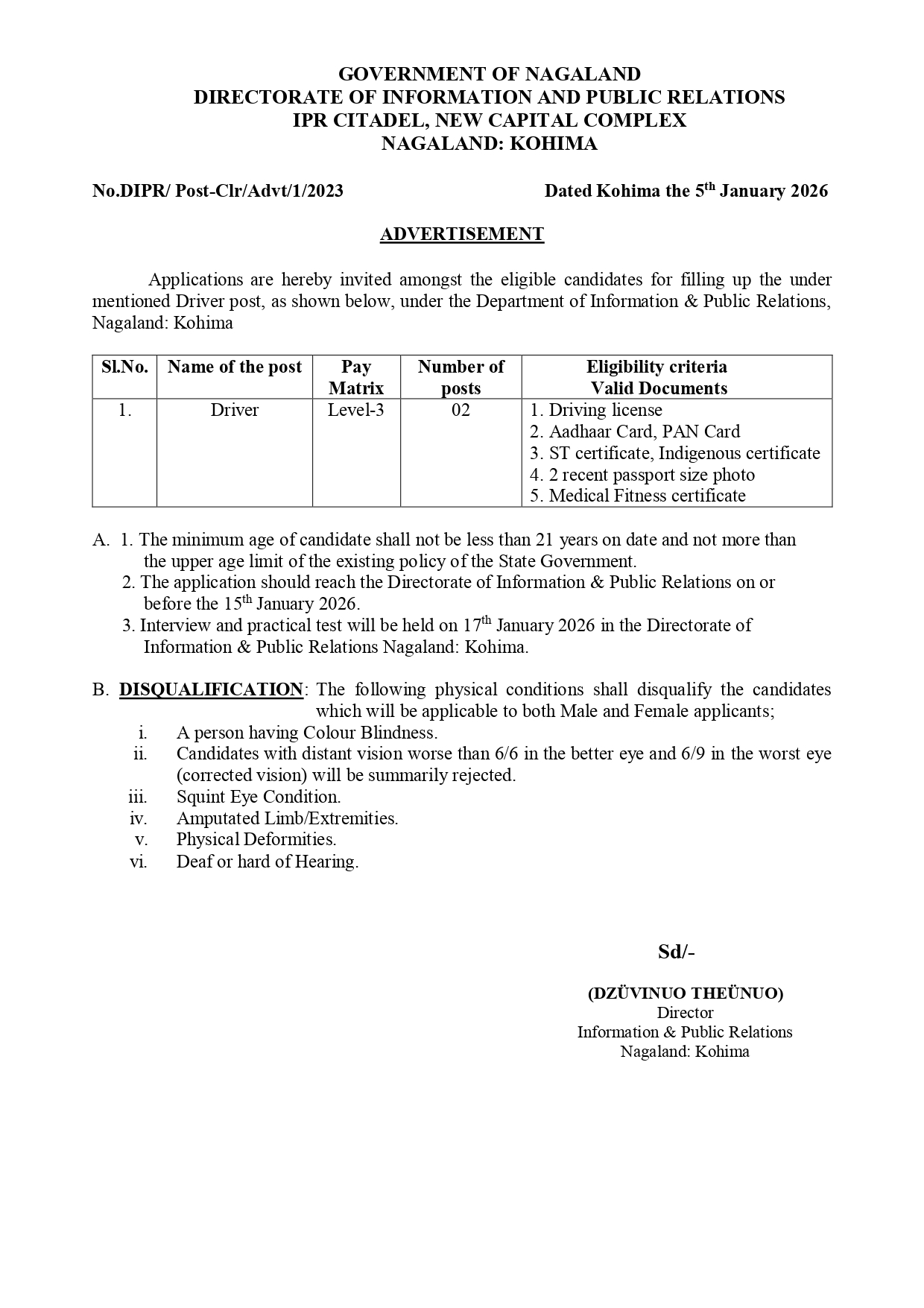ADVERTISEMENT: DIPR