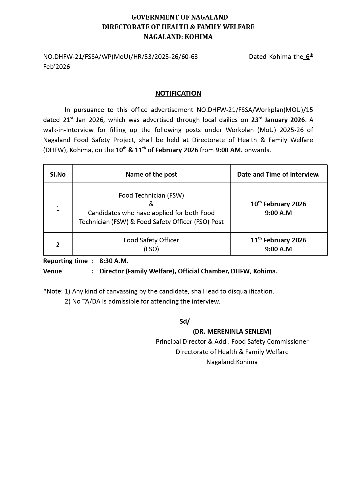 Notification: H&FW