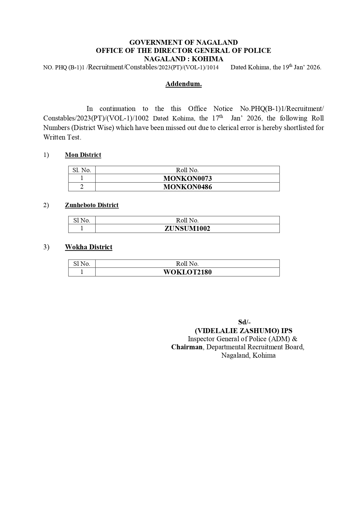 ADDENDUM: Police Department PHQ