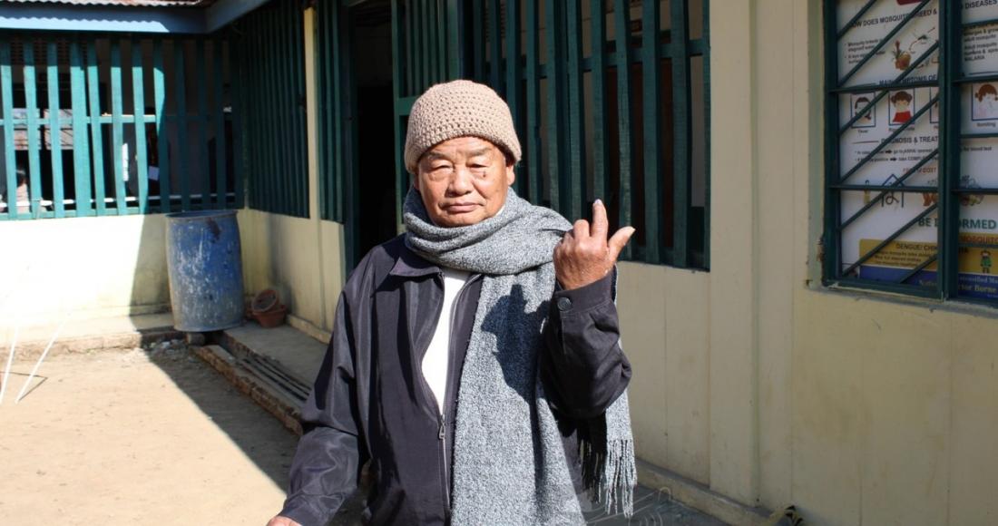 An elderly man after casting his vote at Jotsoma, Kohima