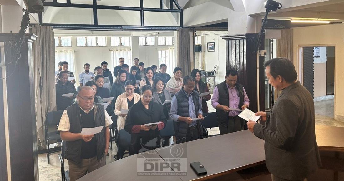 Observing the Constitution Day of India the Joint Director, IPR I. Simon Teilia administering constitution pledge to the Officers and Staffs at DIPR
